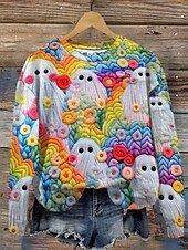 billige Kunst og design topper-Dame Genser med genser Grafisk Abstrakt Mote Fritid Langermet Crew-hals Vanlige topper Gate Hverdag Avslappet Trykt mønster Gul Oransje Høst Vinter