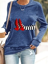 halpa Taide ja muotoilu huiput-Naisten Pullover-huppari Kuvitettu Halloween Vapaa-aika Pitkähihainen Tiukka pyöreä kaula-aukko Pyöreä kaula-aukko Tavalliset topit Katu Kausaliteetti Pyhäpäivä Painettu Musta Rubiini Sininen Apila