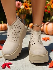 abordables Bottines-Femmes Bottes Quotidien Bottines Plateau Compensé Bout Rond Occasionnel Faux daim Fermeture éclair Chameau Beige