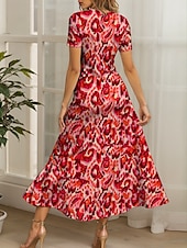 ieftine Artă și design rochii-Pentru femei Rochie Maxi Rochie casual Rochie A line Rochie de vară Elegant Vacanță Casual Fit regulat Grafic Abstract Manșon scurt Pătrat Galben Roșu-aprins Albastru piscină Mov Vară Primăvară