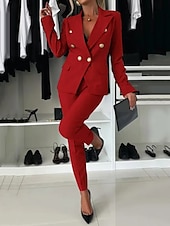 abordables Trajes de blusa para mujer-Mujer Moda Formal Trajes de chaqueta Manga Larga Color sólido Trabajo Negocio Negro Blanco Rosa Primavera &amp; Otoño Ajuste regular