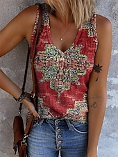 economico Top Boho-Per donna Canotta a canotta Grafico Geometrico Astratto Bohemien Vintage Elegante Senza Maniche Scollo a V Top Regolari Quotidiano Stampato Bianco Giallo Rosso Blu Arancione Estate Primavera