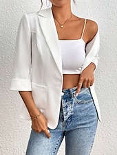 abordables Blazers et Costumes-Femmes Blazer Confortable Respirant Avec Poches Occasionnel Uni Bureau Rue Occasionnel Tenue quotidienne Simple Boutonnage Régulier Col Rabattu Coupe régulière manche longue Vêtements d&#039;extérieur