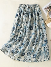 abordables Jupes graphiques-Femmes Jupe Longue Élégant Bohème ancien Occasionnel Maxi Taille haute Jupes Floral Non Elastique Vacances Décontracté Couleur de l&#039;image Été Coton Lin