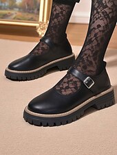 economico Ballerine da donna-Mary Jane ballerine nere da donna con cinturino con fibbia - scarpe con plateau in similpelle per adolescenti e donne, ideali per la scuola, lo streetwear e gli outfit autunnali