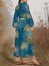 preiswerte Blumenkleid-Damen Midikleid Freizeitkleid Chiffon Schwingkleid Modern Urlaub Täglich Wochenende Normale Passform Blumen Langarm V Ausschnitt Blau Grün Dunkelblau Sommer Frühling Herbst