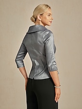billige Dressy topper-Dame Bluse Kveldstopper Elegant metallic Stilfull 3/4 ermer V-hals Vanlige topper Bryllupsgjest Aftenselskap Semi-formelt knyte foran Grå Vår, Høst, Vinter, Sommer