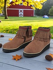 abordables Bottines-Femmes Bottes Quotidien Broderie Bottines Gland Broderie Compensé Bout Rond Vacances ancien Occasionnel Faux daim Fermeture éclair Noir Bleu Marron