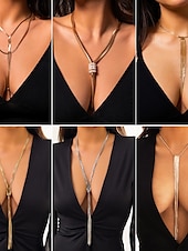 olcso Női nyaklánc-női elegáns fém lasszós nyaklánc szett - minimalista arany &amp;Ezüst Y alakú láncékszer hölgyeknek, tökéletes partikra, randevúkra és estélyi ruhákra