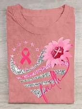 tanie Humor &amp; Cytaty koszulka-Pakiet raka piersi w październiku nosimy różową damską koszulkę z grafiką roślinną, stylową, klasyczną, z krótkim rękawem, okrągłym dekoltem, regularną, codzienną, weekendową