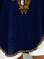 tanie Damskie topy boho-Damskie Koszula Kwiaty Zabytkowe Codzienny Długi rękaw W serek Zwykłe topy Codzienny Święto Guziki Nadruk Granatowy Wiosna Jesień