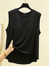 olcso Egyszerű ujjatlan felső-Női Camisole Tank Top Tömör szín Napi Alkalmi Ujjatlan Terített nyak Normál felsők Napi Fekete Arcpír rózsaszín Bíbor Lóhere Khakizöld Nyár Tavasz