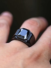 ieftine Bijuterii pentru bărbați-Inel bărbătesc negru din aliaj cu piatră prețioasă pătrată neagră – inel elegant și elegant pentru ținute casual și de seară
