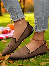 abordables Ballerines femme-Ballerines Flyknit beiges pour femmes à bout pointu – des ballerines légères et décontractées à enfiler pour les pique-niques d&#039;automne, les champs de citrouilles et les cafés du week-end