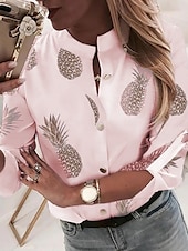 billige Blomstrete topper-Dame Skjorte Blomstret Stilfull Moderne Fritid Langermet Høyhalset Vanlige topper Daglig Knapper Trykt mønster Hvit Rosa Himmelblå Lilla Grønn Sommer Vår