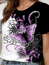 abordables T-shirt Animaux-Femmes T-shirt Graphique Animal Géométrique ancien Mode Élégant Manche Courte Col ras du cou Col rond Hauts Réguliers Quotidien Week-end Imprimé Noir + Blanc + Gris Jaune Rouge Bleu Violet Ét