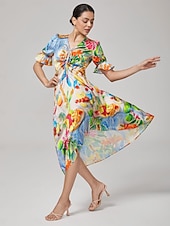 abordables Robes décontractées-Femmes Féminin Robe Décontractée Robe Midi Arc-en-ciel Manche Courte Floral Été Printemps Inter-saisons Col en V Vacances Bohème XS S M