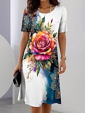 ieftine rochie florală-Pentru femei Rochii Midi Rochii Tricou Rochie de schimb Rochie de vară Casual Zilnic Fit regulat Floral Grafic Manșon scurt Stil Nautic Albastru piscină Mov Trifoi Vară Primăvară