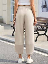 economico Pantaloni in lino e cotone semplici-Per donna Pantaloni in cotone e lino Chinos Moda Essenziale Lunghezza intera Vita Alta Semplice Tasca Coulisse Comodità All&#039;aperto Micro-elastico Vacanza Streetwear Quotidiano Esercito verde Nero Blu