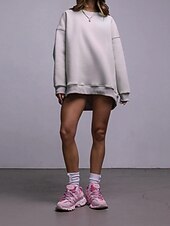 levne Jednoduché mikiny-Dámské Svetrová mikina Mikiny Bez vzoru Šik ven Na běžné nošení Dlouhý rukáv Tričkový Běžné topy ulice Dovolená Jdeme ven Bílá Světlá růžová Světle šedá Podzim Zima