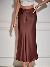 abordables Faldas Lisas-Mujer Falda Casual Maxi Tiro Medio Faldas Plano Correa Microelástico Vacaciones Calle Vino Azul marinero Negro Verde Ejército Otoño Poliéster