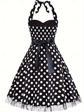 ieftine Rochii-Epocă 1950 rockabilly Lungime Genunchi Rochie Flapper Rochii O rochie de linie Buline Mulată Gâtul halter Pentru femei Halloween Carnaval ziua îndragostiților Petrecere Casual Petrecere ceai Adulți