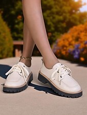 cheap Women&#039;s Oxfords-Women&#039;s Red Patent Leather Oxford Shoes – Chunky Sole Lace-Up Flats for Daily Wear, School &amp; Urban Street Style