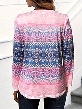 abordables T-shirt Boho-Pâques Femmes T-shirt Graphique Géométrique Rayé ancien Mode Élégant manche longue Col ras du cou Col rond Hauts Réguliers Quotidien Imprimé Rose Claire Été Printemps Automne