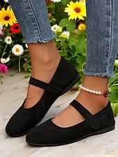 preiswerte Ballerinas für Damen-Beige Mary-Jane-Ballerinas mit weiter Spitze für Damen – bequeme Schuhe aus weichem Wildlederimitat für Freizeitausflüge, Spaziergänge im Garten und den Alltag