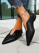 abordables Chaussures sans lacet et mocassins femme-ballerines à bout pointu en similicuir marron pour femmes – mocassins minimalistes à enfiler en V, tenues de bureau élégantes et décontractées au quotidien