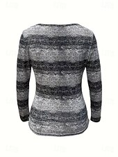 preiswerte Streifen- und geometrisches T-Shirt-Damen Tunika Ombre Grafik Geometrisch Vintage Mode Stilvoll Langarm Quadrathals Normale Oberteile Täglich Druck Grau Frühling Herbst