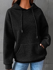 billige Teksturert hettegensere og sweatshirt-Dame Pullover hettegenser-genser عادي Gatemote Fritid Langermet Med hette Vanlige topper Ferie Ut på byen Lomme Svart Hvit Grå Høst Vinter