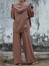 abordables Ensembles-Femmes Mode Streetwear Chemisier Ensembles de Pantalons Haut boléro manche longue À capuche Couleur Unie Vacances Décontracté Quotidien Blanche Rose Claire Marron Printemps Coupe régulière