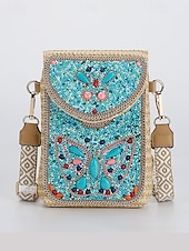economico Borse a Tracolla-Borsa a tracolla con perline da donna con design a farfalla colorata, stile bohémien, borsa a tracolla casual e da viaggio per donna, perfetta per spiaggia, vacanze e gite estive