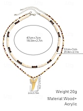 abordables Joyas para hombres-Collar de cuentas tribales multicapa para hombre con colgante de diente acrílico: joyería bohemia informal para uso diario, playa y eventos al aire libre.