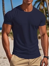  Hombre Camiseta Camiseta superior Manga Corta Mangas cortas Cuello Barco Verano Color sólido Plano Moda Básico Casual Puro Casual Vacaciones Casual Diario Azul marinero Negro Gris Camiseta superior