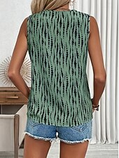 billige Blomstrete tanktop-Dame Camisole Tank Top Blomstret Grafisk Geometrisk Elegant Årgang Tropisk Ermeløs V-hals Vanlige topper Daglig Trykt mønster Svart Oransje Grønn Beige Sommer Vår