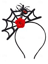 abordables Accessoires d&#039;Halloween-Serre-tête d&#039;Halloween en toile d&#039;araignée pour femme – Dentelle noire gothique avec motif rose rouge et araignée, polyester léger et plastique, parfait pour les fêtes costumées et le cosplay