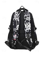 abordables Sacs à dos de Collège-Sac à dos d&#039;école imperméable à imprimé graffiti pour adolescents – sac à dos noir de grande capacité avec compartiment rembourré pour ordinateur portable, sac de voyage élégant pour garçons et filles