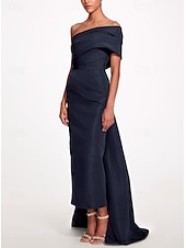 ieftine Rochii de seară pentru bal-Rochie de seară tip sheath Elegantă Rochie de nuntă pe plajă Formală Prom Lungime la podea Fără mâneci O umăr Taffeta Fără spate cu fundiță Rochie de masquerade cu bretele