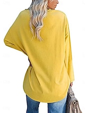 economico T-shirt semplice-Camicia da donna in 100% cotone blouse colore solido stilosa casual maniche lunghe colletto rotondo regolari top quotidiano nero bianco giallo rosa primavera autunno pre-autunno