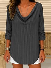 preiswerte Streifen- und geometrisches T-Shirt-Damen T Shirt Gestreift Mode Modern Lässig Langarm Wasserfallausschnitt Normale Oberteile Täglich Wochenende Druck Schwarz Gelb Grau Leicht Blau Sommer Frühling Herbst