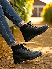 abordables Bottines-Bottines à lacets pour femmes avec col côtelé – des chaussures d&#039;extérieur élégantes pour les visites à la ferme, les champs de tournesols et les promenades d&#039;automne