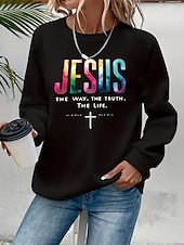 halpa Raidalliset ja geometriset huiput-Naisten Pullover-huppari Kuvitettu Kirjain Muoti Vapaa-aika Pitkähihainen Tiukka pyöreä kaula-aukko Tavalliset topit Katu Arkikäyttö Kausaliteetti Painettu Musta Syksy Talvi