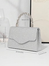 abordables Bolsos de mano y de noche-Bolso de mano para mujer con purpurina plateada y asa de diamantes de imitación: elegante bolso de noche para fiestas, bodas y cócteles.