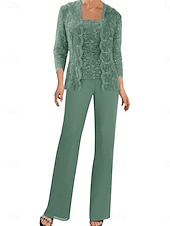 billiga Under 129,99 USD-Byxdress Brudens Mor Klänning Bröllopsgäst Elegant Enkel Fyrkantig Hals Klänningslängd Polyester 3/4 Längd Ärmar med Enfärgad