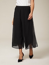 billige brede ben og høy midje-Dame Frekk Ferie Klassisk Kalv lengde Medium Midje Elastisk midje Elegant Mote Elastisk Formell Kontor Hverdag Svart Sommer Vår Høst