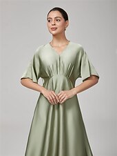 economico Abiti floreali-Femminile Vestito Casual Abito Midi Verde Manica Corta Maniche Corte Semplice Estate Primavera Interstagionale Scollo a V Elegante Moderno XS S M