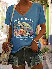 abordables T-shirt Humor &amp; Citations-Femmes T-shirt Graphique Animal Lettre ancien Élégant Classique Manche Courte Col en V Hauts Réguliers Quotidien Imprimé Noir Blanche Bleu Vert Gris Été Printemps