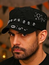 billiga Halloween-tillbehör-Militärkeps i bomull med dödskalle – justerbar halloweenhatt i punkrockstil för cosplay, fester och avslappnad streetwear